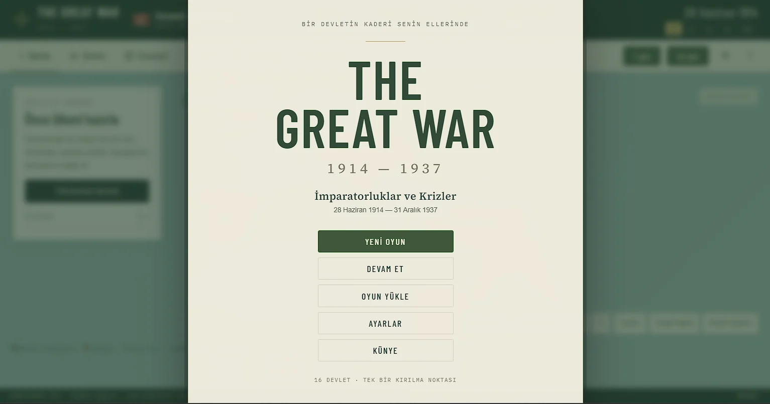 The Great War ana menü